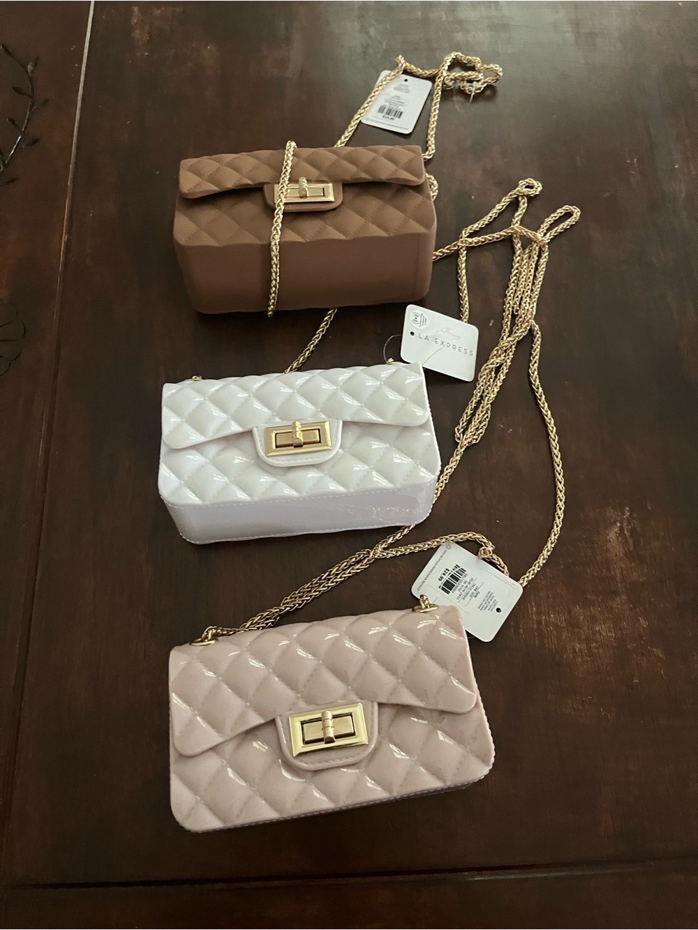 Laid-Back Quilted Chain Crossbody Bag - Pink, White, Brown